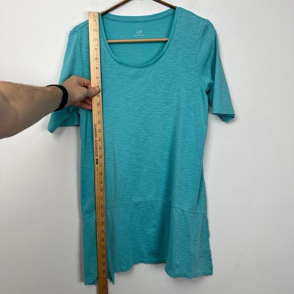 J. Jill Women's Shirt Size S Pima Cotton Dipped Hem Tunic‎ Aqua Casual Comfort - Picture 4 of 7
